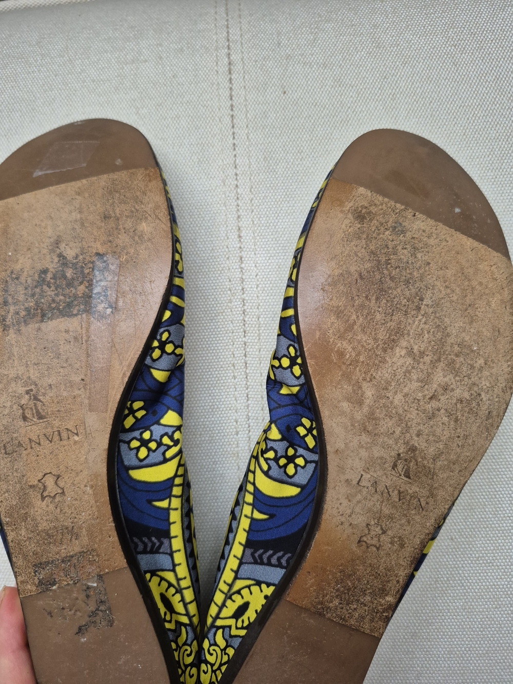 Lanvin Yellow & Navy Printed Ballet Flats - Picture 3 of 7